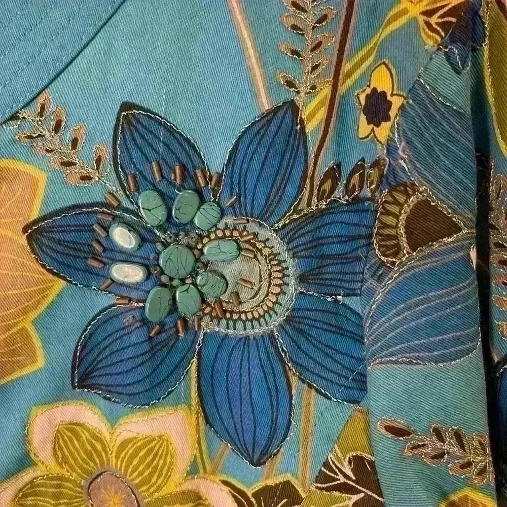 Chicos turquoise embellished long sleeve jacket